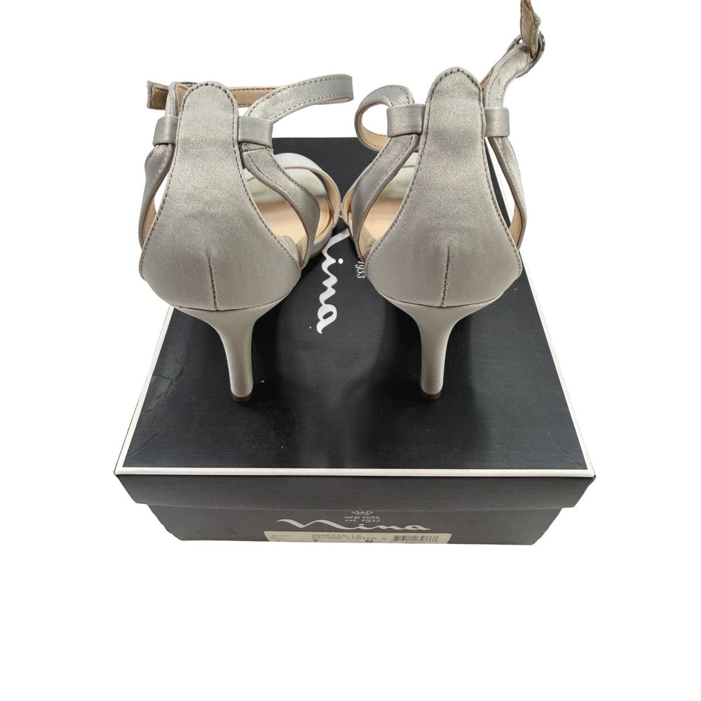 Nina Venetia LS Heels Silver Gray Satin Ankle Strap Sandals Womens Size 7 - Picture 4 of 8